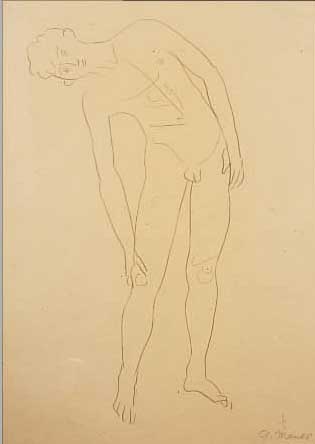 MARCKS, GERHARD, 1889 BERLIN - 1981, STEHENDER MäNNLICHER AKT, BLEISTIFT AUF PAPIER, RE. U. SIGN., CA. 42,5 X 26,5 CM, PP, U.GL., ...