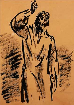 MASEREEL, FRANS, 1889 BLANKENBERGHE-1972 AVIGNON, STEHENDER GESTIKULIERENDER MANN, TUSCH- ...
