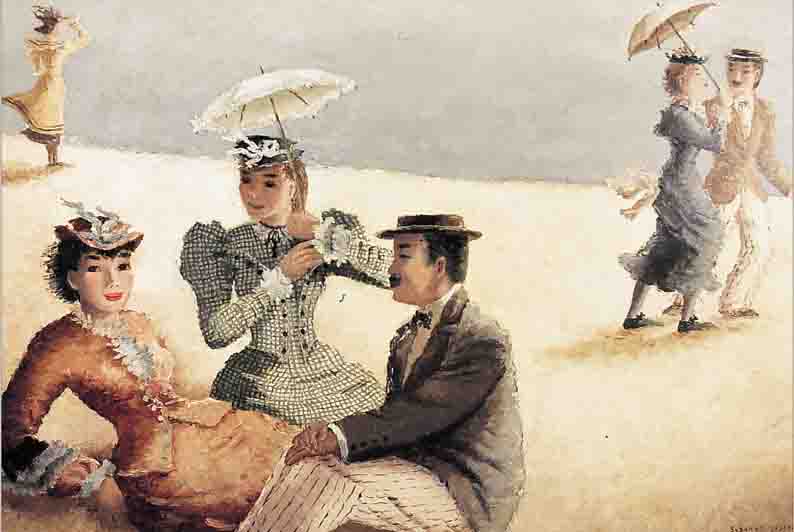 EISENDIECK, SUSANNE, GEB. 1908 DANZIG, PERSONEN AM STRAND, ÖL/LWD, RE. U. SIGN., CA. 57 X 82 CM, R.