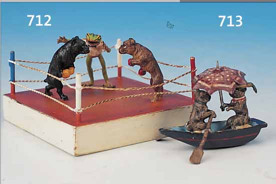 WIENER BRONZE, NACH 1950, 4,5 X 6 CM, HUNDEPAAR IM BOOT