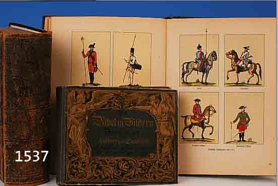 KONVOLUT 3 BüCHER, DIE BIBEL IN BILDERN DARSTELLUNGEN VON SCHNORR VON CAROLSFELD MIT BEGLEITENDEN TEXTEN NACH DEN WORTEN DER HEILIGEN ...