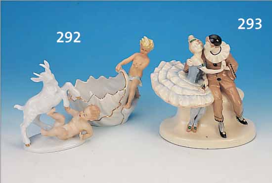 PAAR PORZELLANFIGUREN, WäCHTERSBACH UND THüRINGEN, 30ER JAHRE, 21 X 19 CM UND 22 X 19 CM, MäDCHEN MIT ZIEGEN-BOCK, ...