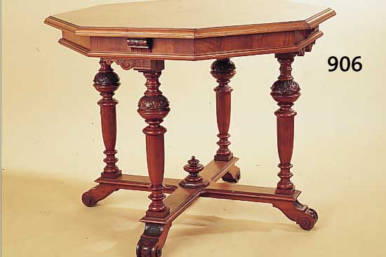 TISCH, GRüNDERZEIT, UM 1890, NUßBAUMFURNIER,ACHTECKIG, LEICHTE FURNIER- UND ALTERSSCHäDEN,H. CA. 77 CM, D. CA. 95 CM