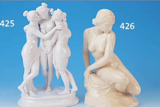PORZELLANFIGUR, HEUBACH LICHTE, 20ER JAHRE, H. 33 CM, DREI GRAZIEN, WEIß