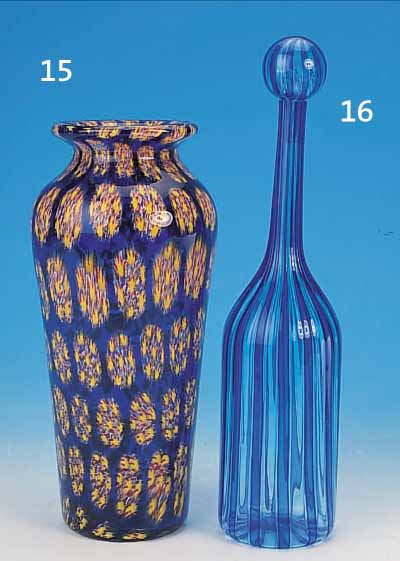 GROßE VASE, MURANO, 2. HäLFTE 20. JH., GLAS, MIT BUNTEN EINSCHMELZUNGEN, H. 30 CM, MILLEFIORI-TECHNIK