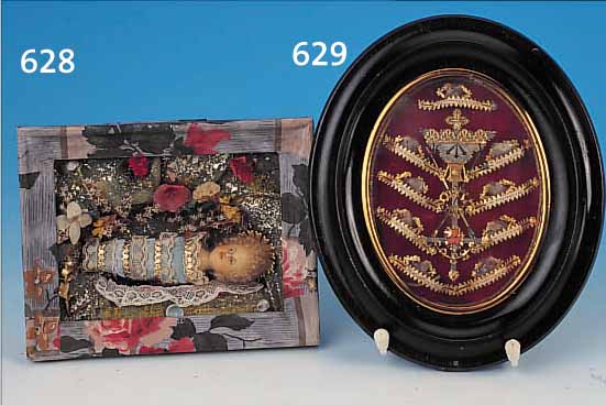 RELIEQUIENBILD, SüDDEUTSCH, UM 1900, HOLZRAHMEN, H. 22 CM, ALTERSSPUREN, NEUER RAHMEN, GLAS BESCH.