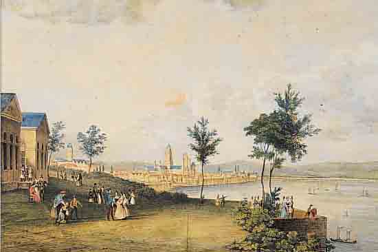 KOLORIERTE LITHOGRAPHIE, ARNZ & CO, UM 1850, MAINZ AM RHEIN, 26.5 X 32.5 CM, U.GL., R., MITTELBUG GEGLäTTET, LEICHT GEBRäUNT