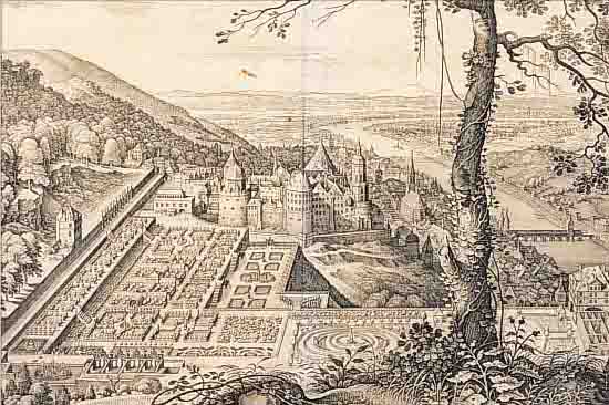 KUPFERSTICH VON M. MERIAN, UM 1650, PROSPECT DES CHURFüRSTLICHEN PFäLTZISCHEN RESIDENZ SCHLOSSES UND LUSTGARTENS ZU ...