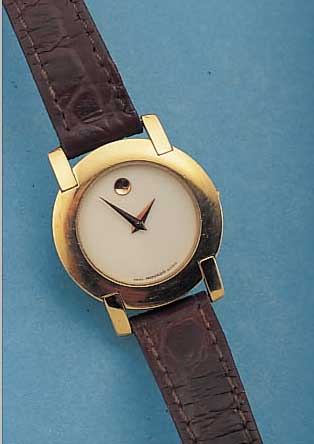 MOVADO DAMENARMBANDUHR MUSEUMS WATCH, REF.- NR. 87-1-824, SCHWEIZ UM 1990, METALL HART- VERG., EDELST.-BODEN GEDR., MINERALFLACHGL., CREMFARBENES ...