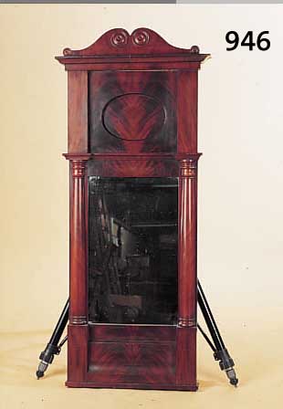 SPIEGEL, DEUTSCH, UM 1860, MAHAGONIFURNIER, ALTES GLAS, L. ALTERSSPUREN, CA. 132 X 56 CM