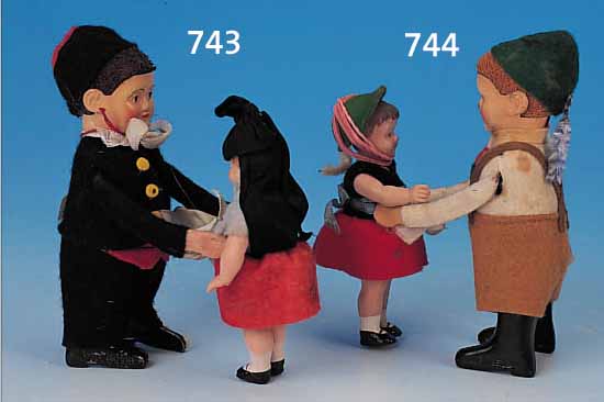 TANZPAAR, SCHUCO, 30ER JAHRE, BLECH UND ZELLULOID, FEDERWERK, OHNE SCHLüSEL, H. CA. 12 CM, BESPIELT