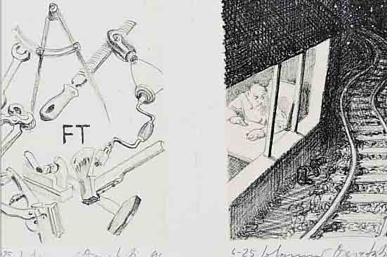 GRüTZKE, JOHANNES, ZWEI LITHOGRAPHIEN AUS FRAUENTUNNEL VON 1996, BEIDE NUM. 6/25, BEIDE HANDSIGNIERT, JE CA. 13 X 9 CM