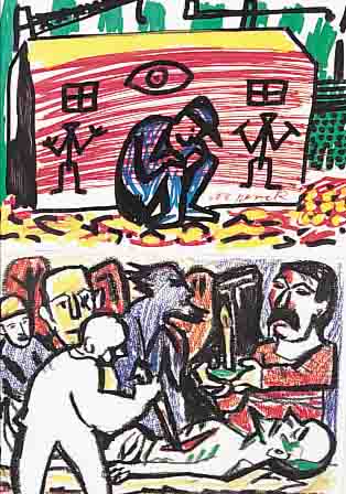 PENCK, A.R., GEB. 1939, VIER POSTKARTEN-MULTIPLES, ALLE HANDSIGNIERT, JE CA. 10,5 X 15 CM