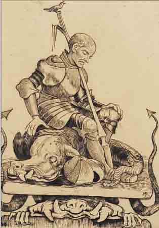 THOMA, HANS, 1839-1924, GRALSRITTER, RADIERUNG, HANDSIGNIERT, CA. 24,5 X 20 CM
