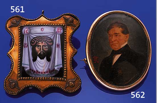REISEIKONE, RUßLAND UM 1900, METALL VERGOLDET, EMAILMALEREI MIT DARST. VON JESUS CHRISTUS, CA. 7 X 6 CM