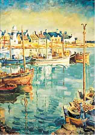 UNBEKANNTER, WOHL FRZ. KüNSTLER, 20. JH., FISCHERBOOTE IM HAFEN, ÖL/LWD, RE. U. UNLESER-LICH SIGNIERT, CA. 80 X 60 CM