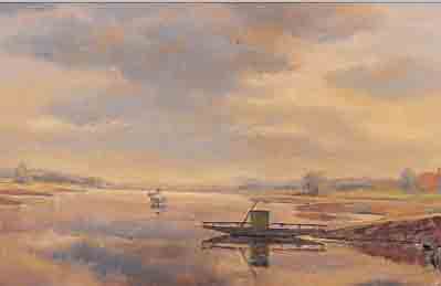 BITTERLICH, G., DAT. 1950, SEEUFERLANDSCHAFT, ÖL/HARTFASER, LI. U. UNLESERLICH SIGN. UND DAT., CA. 50 X 60 CM, R.