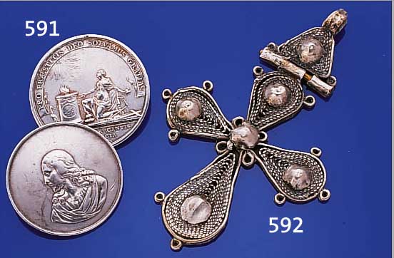 KONV. 4 MEDAILLEN, SILBER, 1X TAUFMEDAILLE, SILBER, WOHL VON P.H. MüLLER,AUGSBURG 1654-1719, TAUFSZENE IM JORDAN, RS. ...