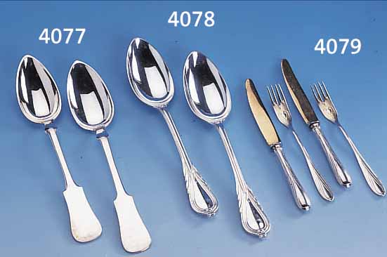 OBST/KUCHENBESTECK, DEUTSCH, BRUCKMANN & SöHNE HEILBRONN, UM 1901, 1. ENTWURF, 800ER SILBER, MESSERGRIFFE GEFüLLT, VORDER- ...