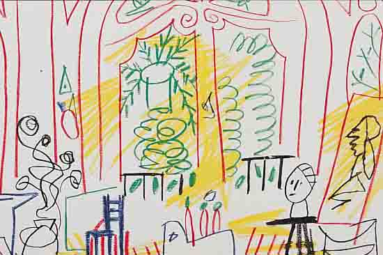 PICASSO, PABLO, 1881-1973, L'ATELIER A CALIFORNIE, FARBLITHOGRAPHIE AUS: PICASSOS SKETCHBOOK, ED. ...