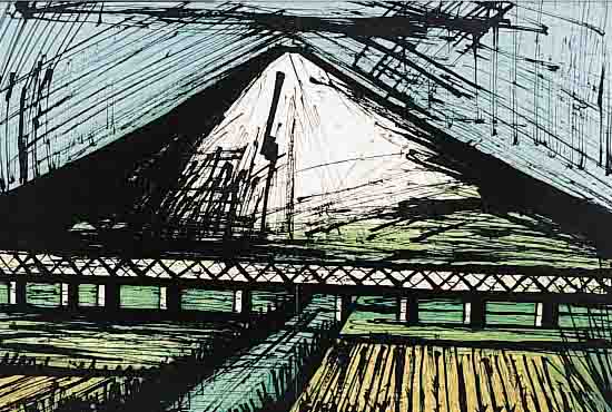 BUFFET, BERNARD, 1928-1999, LE MONT FUJI ET LE TRAIN, FARBLITHOGRAPHIE AUS:, EINE REISE NACH JAPAN, AUFLAGE 180 ...