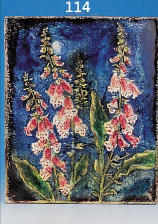 WERNER MESCHEDE, KARLSRUHER MAJOLIKA BILD- FLIESE, HIER: FINGERHUT-STAUDEN, MOD. NR. 7395, 1967-78, 47 X 38 CM