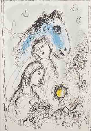 CHAGALL, MARC, 1887-1985, BLAUES PFERD MIT PAAR, FARBLITHOGRAPHIE, ED. GALERIE MAEGHT PARIS ...