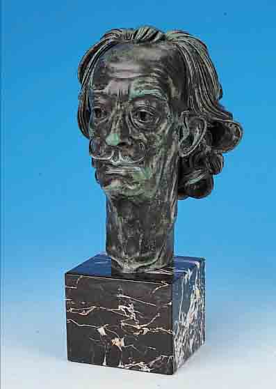 BREKER, ARNO, ELBERFELD 1900-1991 DüSSELDORF, BüSTE DES SALVADOR DALI, BRONZE PARTIELL GRüN PATINIERT, SIGN., UND DAT. 1974-75, BEZ.: ...