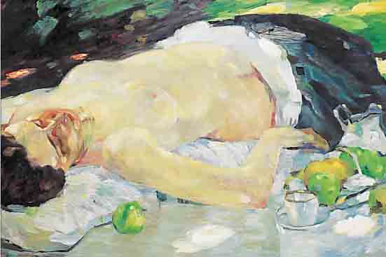 SCHUBERT, P., ZEITGEN. KüNSTLER, SCHLAFENDE IM GARTEN, ÖL/LWD, LI. U. SIGN., CA. 50 X 60 CM