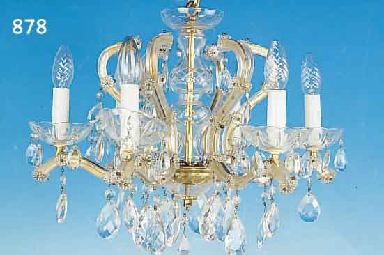 DECKENLEUCHTER, DEUTSCH, 50ER JAHRE, GLASUMMANTELTE MONTUREN, FACETT. GLASBEHANG, 6 BRENNSTELLEN, ELEKTR. NICHT GEPRüFT, H. CA. 36 CM, D. ...