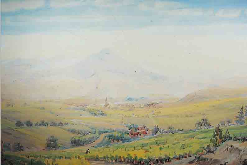 KESSLER, ADOLF, 1890 GODRAMSTEIN-1986, BLICK AUF ALBERSWEILER ST. JOHANN, AQUARELL AUF PAPIER, ENTSTANDEN WOHL UM 1951-52, RE. U. SIGN., ...