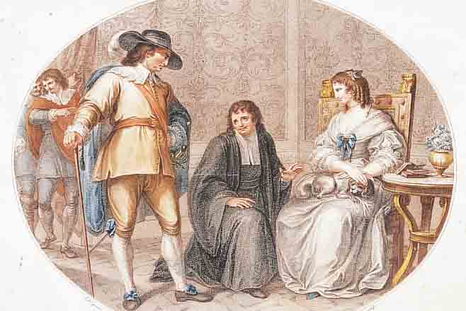 KOLORIERTER KUPFERSTICH, F. BARTOLOZZI NACH CIPRIANI, ENGLAND 1787, OLIVER CROMWELL AUF DEN KNIEEN VOR JEREMIAH WHITE, IM OVAL CA. 26.5 X 33 ...