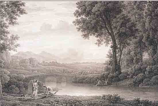 HALDENWANG, CHRISTIAN, KUPFERSTICH VON 1825, DER ABEND, RäNDER MEHRFACH EINGERISSEN, GE- BRäUNT, CA. 41 X 56 CM, NACH EINEM GEMäLDE VONLORRAIN