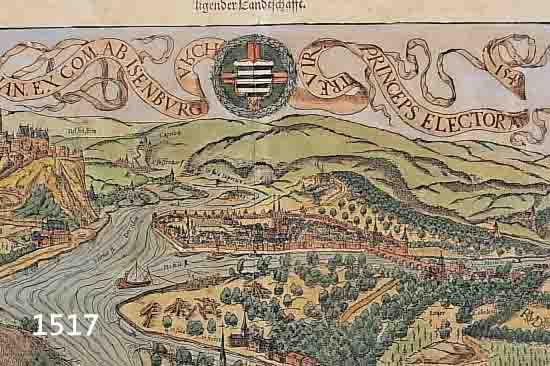 HOLZSTICH AUS SEBASTIAN MüNSTER, UM 1480-1520, DIE STADT KOBLENZ, SEKUNDäR KOLORIERT, CA. 21 X 36 CM, PP, U.GL., R.