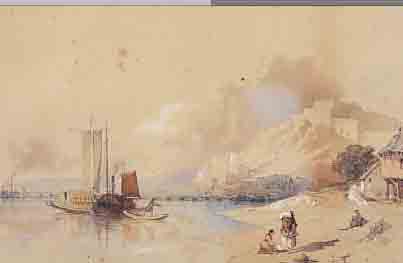 ROWBOTHAM, THOMAS LEESON, 1783-1853, BEKANNTER BRIT. LANDSCHAFTSMALER,KOBLENZ UND BURG EHRENBREITSTEIN, BETITELT UND DAT. ...