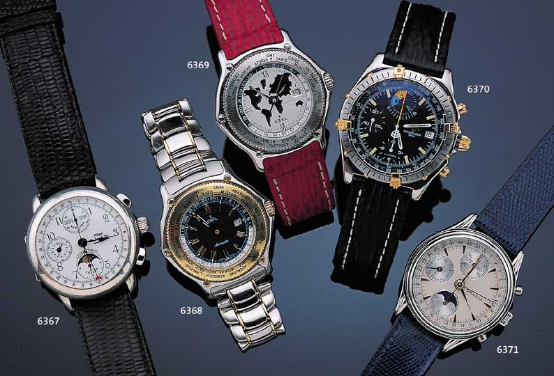 EBEL HERRENARMBANDUHR VOYAGER, REF.-NR. 9124913, SCHWEIZ UM 1992, EDELST., BODEN 8- FACH VERSCHR., LüNETTE M. WELTSTäDTEAUFDR., BEIDS. ...