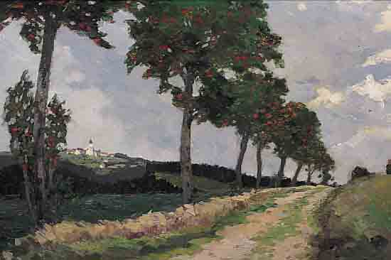 BLUM, KARL, GEB. 1888 FREIBURG, LANDSCHAFT IM BREISGAU, ÖL/LWD, RE. U. SIGN. UND DAT. 17, CA. 51 X 65 CM