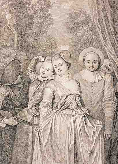 WATTEAU, ANTOINE, 1684-1721, DARSTELLUNG EINER GAUKLERTRUPPE, KUPFERSTICH DES KüNSTLERS SELBST, UM 1700 UNTER HILFE VON ...