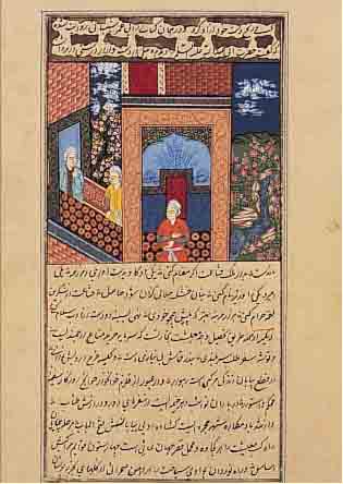 BUCHMALEREI, INDIEN, UM 1850, FEINE GOUACHEMALEREI AUF PAPIER, SZENE IM PALAST, CA. 9 X 9 CM