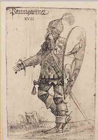 KUPFERSTICH, DEUTSCH, UM 1528, DARSTELLUNG EINES RITTERS, BEZ.: BAUMGARTNER, CA. 21 X 14 CM, PP
