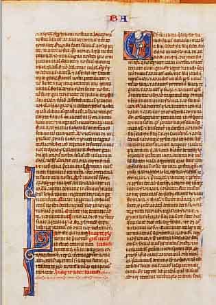 SIEBEN BLäTTER AUS EINEM STUNDENBUCH, UM 1380-1420, HANDSCHRIFT AUF PERGAMENT, MIT INITIALEN IN ROT UND BLAU, BLATTGR. CA. 17 X 12 CM