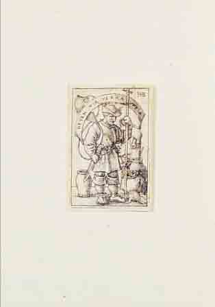 BEHAM, HANS SEBALD, KUPFERSTICH, UM 1520, KNAPPE MIT FAHNE, CA. 4 X 2,5 CM, PP