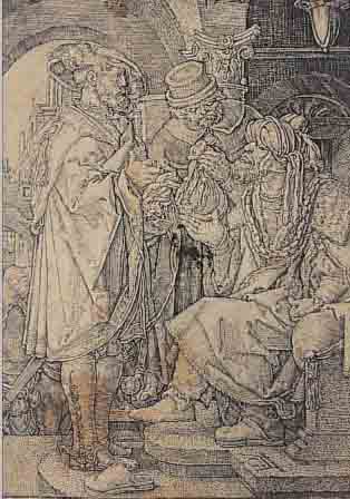 ZWEI KUPFERSTICHE, DEUTSCH, UM 1520, 1 X ZWEI MUSIKANTEN, CA. 5.5 X 4 CM; 1 X BEIM STEUEREINTREIBER, CA. 11.5 X 8 CM, PP