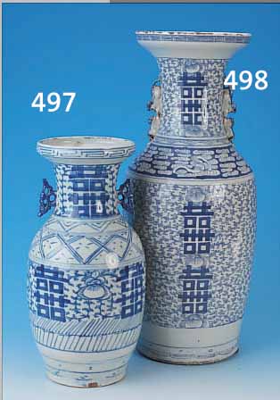VASE, CHINA, UM 1880-1900, PORZELLAN, REICHE BLAUMALEREI UNTER DER GLASUR, GLüCKS- SYMBOLIK, H. CA. 60.5 CM