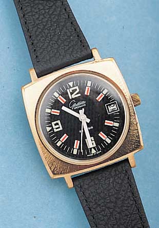 GLASHÜTTE HERRENARMBANDUHR SPEZIMATIC, REF.-NR. 468972, DEUTSCHLAND UM 1970, METALL-CARREE-CAMBRE-GEH., ROTVERG., BER., KAL. 75/698, 25 ST., ...