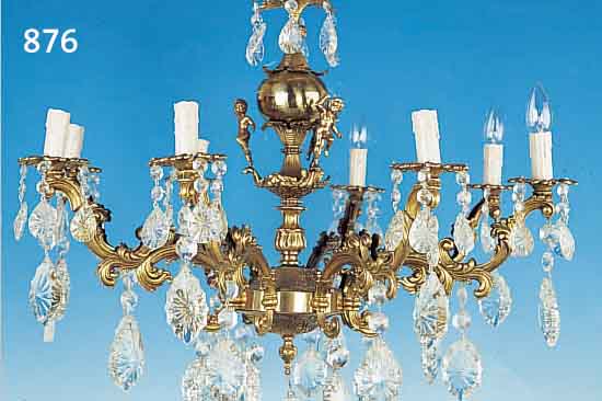 DECKENLüSTER, MITTE 20. JH., GELBGUß MIT GLASGEHäNGE, H. CA. 64 CM, D. CA. 77 CM, 8 ...