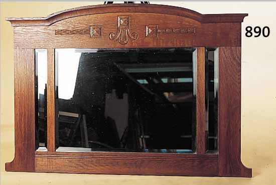 WANDSPIEGEL, DEUTSCH, UM 1900, EICHE, 70 X 100 CM, MIT FACETTIERTEN GLASSCHEIBEN, L. ALTERSSPUREN