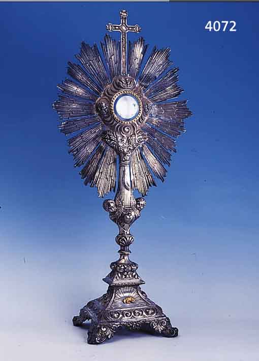 MONSTRANZ FRANKREICH UM 1835/40, 950ER SILBER, RESTE ALTER TEILVERGOLDUNG, STRAHLENKRANZ VERLöTET UND VERSTäRKT, ...