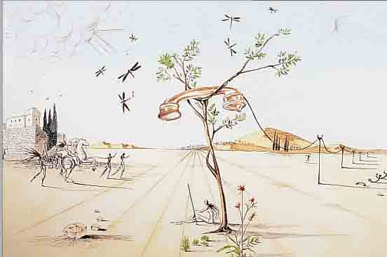 DALI, SALVADOR, 1904-1989, LES ARBRES NE REPONDENT PLUS, KOLORIERTE RADIERUNG VON 1983 NACH EINER FEDDERZEICHNUNG VON 1965, ...