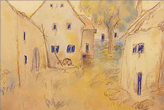 DILL, OTTO, 1884 NEUSTADT-1957 BAD DüRKHEIM, BAD DüRKHEIM, DORFSTRAßE IN POPPENHEIM, AQUARELL üBER BLEISTIFT UND FARBKREIDE, RE. U. ...